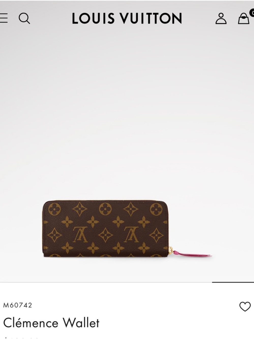 Louis Vuitton Brown Monogram Zip-Around Wallet with Pink Zip Pull